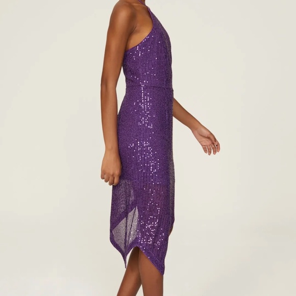 NWOT TOCCIN Sequin Asymmetric Dress Purple - Size 2 - Picture 2 of 5
